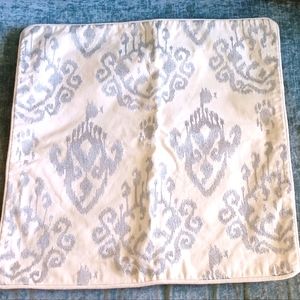2 Pottery Barn off-white & silver Ikat style embroidered pillow covers 20x20.